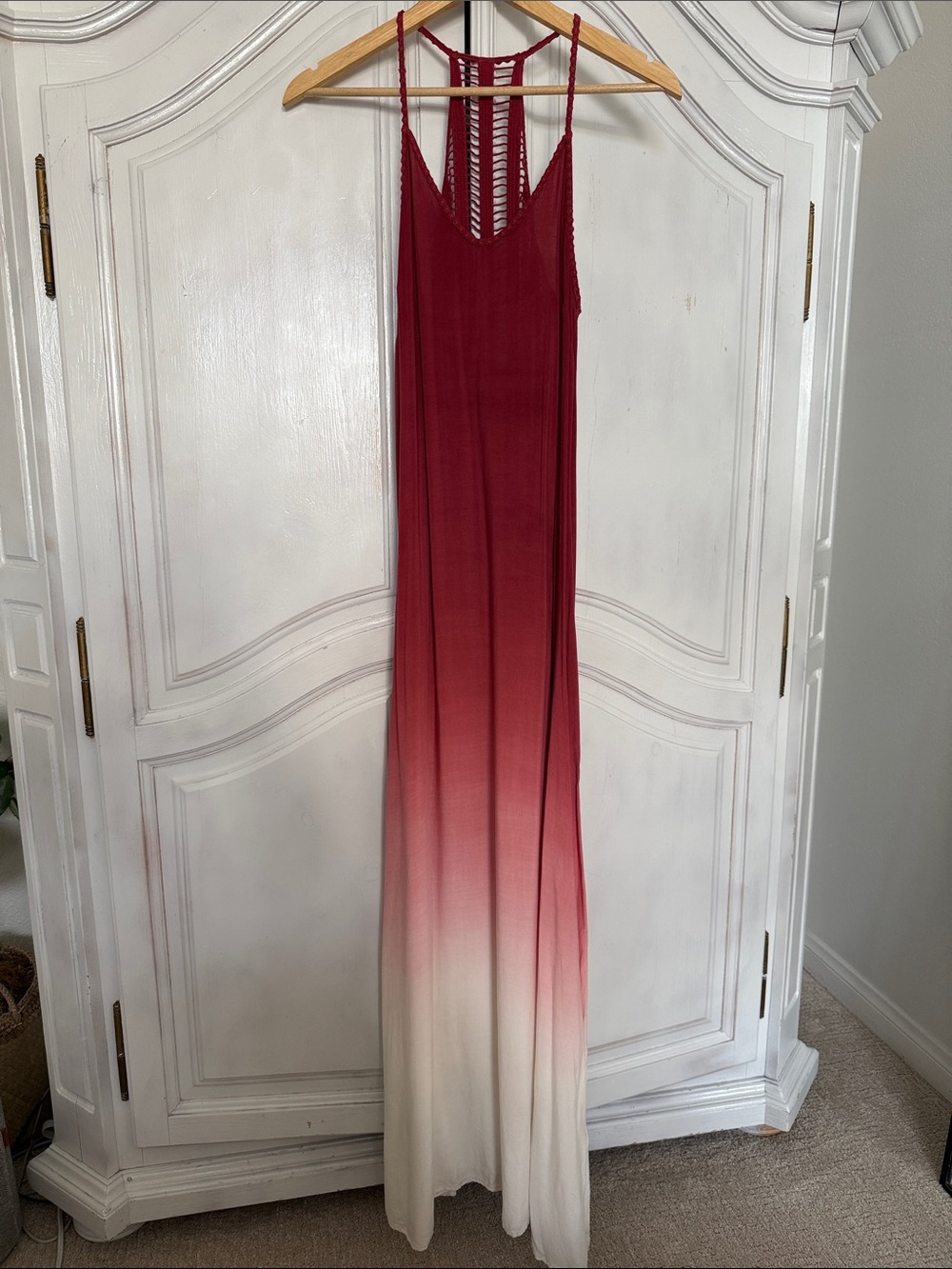 Boho Ombré Maxi‎ Dress | Burgundy to White Gradient | Spaghetti Straps Size M